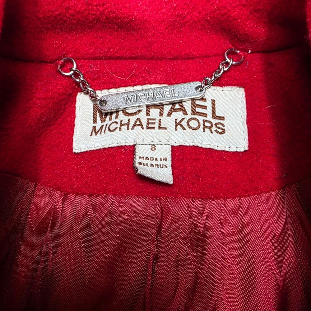 Michael by Michael Kors Red 100% Wool Coat Women 8 Long Length Snap Button‎ - Picture 3 of 14